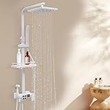 Réglable en hauteur : pommeau de douche réglable en hauteur et douchette rotative à 360° avec étagère réglable intégrée.