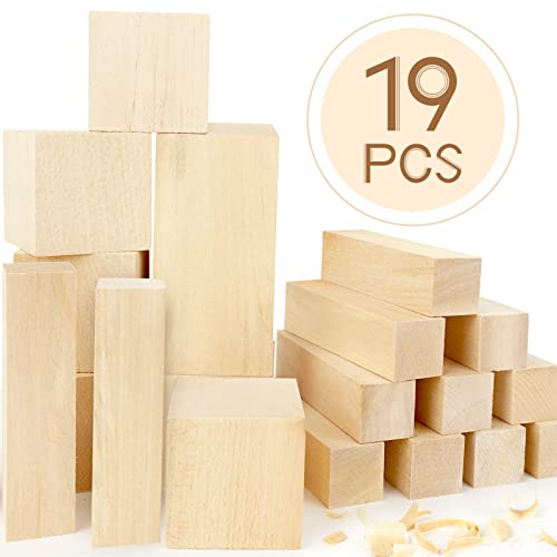 19Pcs Basswood Carving Blocks Set, Whittling Wood with 3 Different Sizes, Carving Whittling Wood Blocks Easy to Use, for Kids and Adults