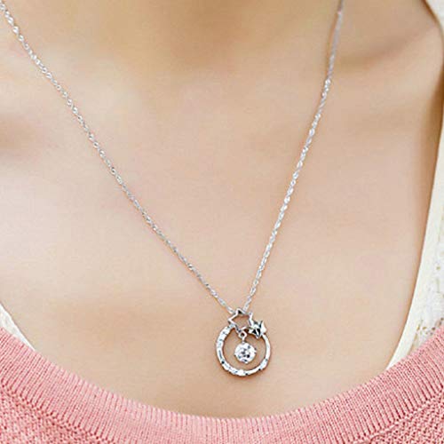 Necklaces Jewelry, Fashion Elegant Retro Silver Plated Round Cubic Zirconia Pendant Hollo Necklace Chain Necklace Gift (Silver) #TOP1