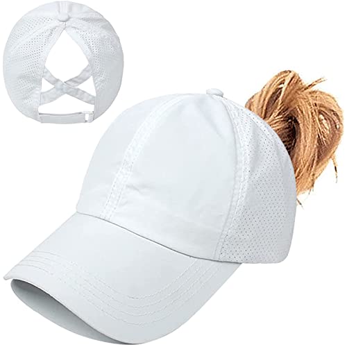 Enwokran Baseball Cap Damen Mesh Schnell Trocknende Pferdeschwanz Baseballkappe, Sonnenschutz Laufkappe Basecap Hut Einstellbar Ponytail Baseballmütze UV Sonnenhut Sonnenschutz Hüte (Weiß)