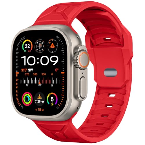 Tighesen Sport Bands Compatible with Apple Watch Band Ultra 2/Ultra SE Series 10/9/8/7/6/5/4 49mm 46mm 45mm 44mm for Women/Men Silicone iWatch Band (49/46/45/44mm, Red)