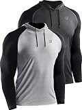 NELEUS Men's Running Shirt Long Sleeve Workout Shirts with Hoods,5102,2 Pack,Dark Grey/White,Large