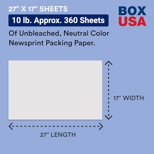 BOX USA Packing Paper Sheets 27" x 17" (360 Sheets, 10 lb) - Newsprint Paper for Shipping, Storage and Moving Supplies, White by BOX USA - Image 2