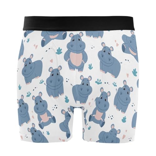 Men's Boxer Briefs Novelty Soft and Breathable with Fly Cartoon Hippo Underwear for Men