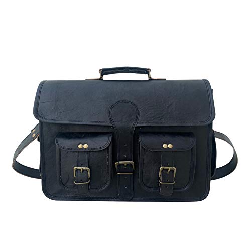 New large 18" men's hand-crafted genuine black leather brief…