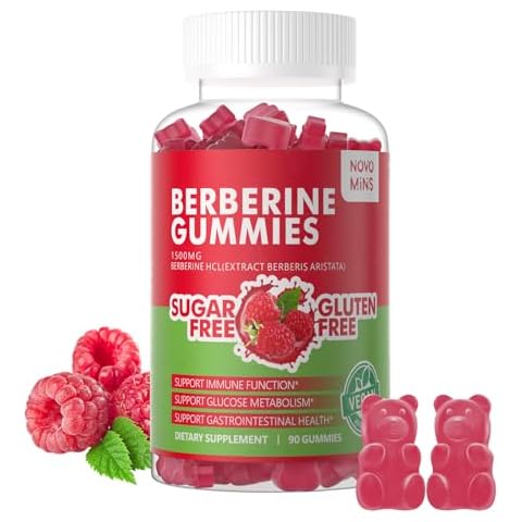 Berberine Gummies with Ceylon Cinnamon 1500mg High Potency Berberine HCL Supplement for Immune and Metabolism Support, Sugar Free Organic Berberine Gummies Raspberry Flavor. Cover