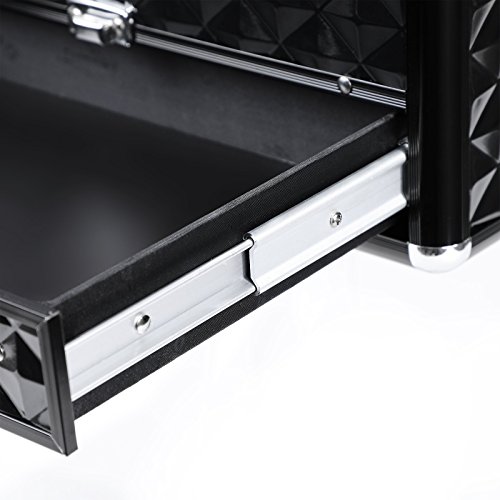 SONGMICS Maletín de Maquillaje Profesional, Organizador para Cosméticos Lujoso, Tapa Acrílica y Bandejas Extensibles, Negro JBC318B - imagen 5