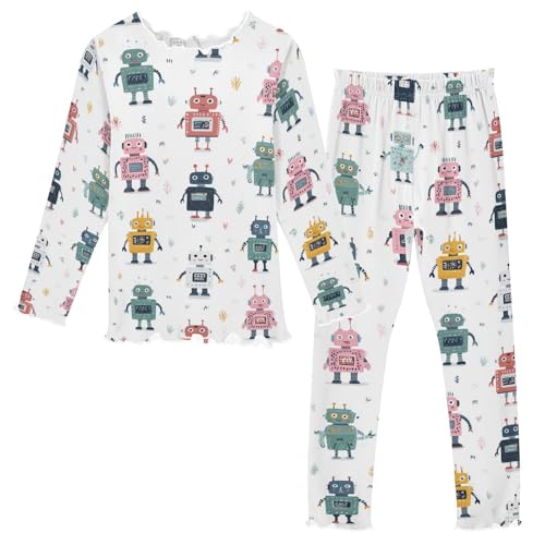 Plaaee Pajamas Colorful Robot 2 Pieces Pjs Sleepwear Clothes Long sleeve Sets Underwear 3T