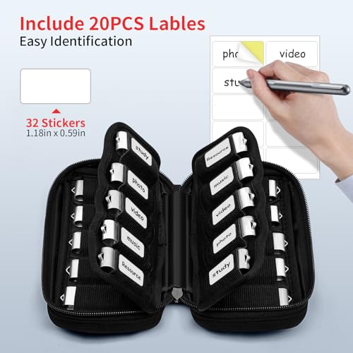 ABLAZE Capa de armazenamento USB com 20 compartimentos, com etiquetas, suporte USB, bolsa de armazen