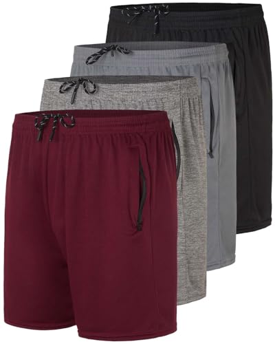 Image of Real Essentials 4 Pack: Men's 7 inch Athletic Running Quick Dry Mesh Shorts with Zipper Pockets (Available in Big & Tall)