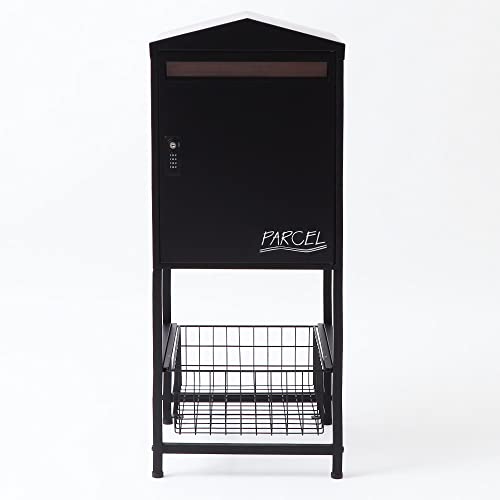 ヤマソロ かご付きポスト 宅配ボックス 置き型 A4対応 スタンド 郵便受け メールボックス 鍵付き Moil モイル 73-560 (高さ99.5 (宅配ボックス), ブラック) 2枚目