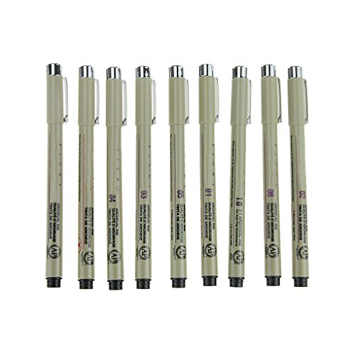Set of 9 Black Micro-Pen Fineliner Ink Pens Anti-Bleed Waterproof Archival Ink Pigment Calligraphy Tip Nibs Artist Illustration Office Documents Scrapbooking Pen Technical Drawing Marker Felt Tip Pen