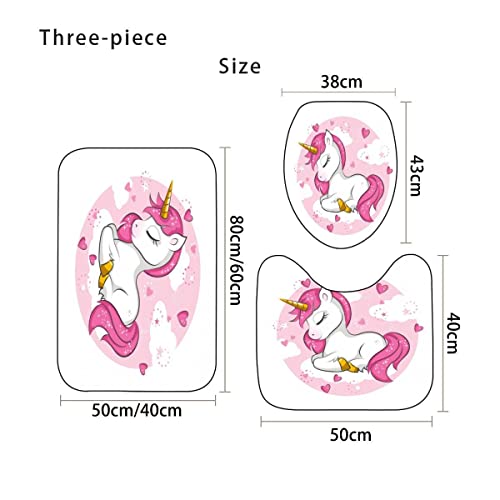 Zifarm Badematte rutschfeste 50x80 cm Einhorn-Cartoon Badvorleger-Set 3D Drucken Rosa, Süß Mikrofaser Flanell… – Bild 4