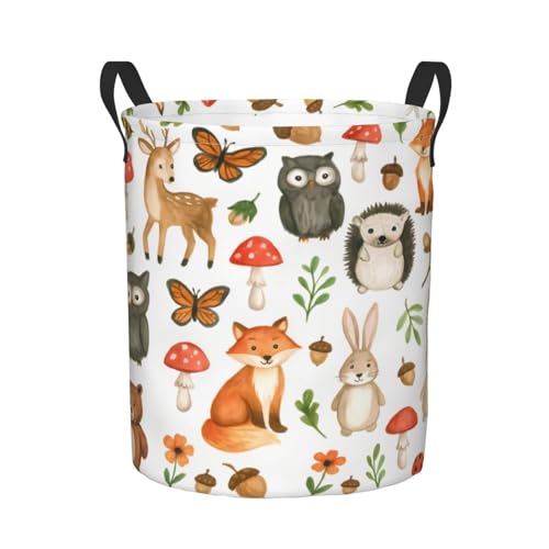 Image of Foruidea Woodland Animals Laundry Basket,Laundry Hamper,Collapsible Storage Bin, Oxford Fabric Clothes Baskets,Nursery Hamper For Home,Office,Dorm,Gift Basket