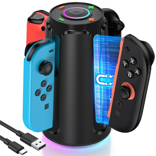 Image of Upgraded [Switch 2 /1 Both] Charging Dock for Nintendo Switch Joycons, 4-in-1 Magnectic Controller Fast Charging Station with Adjustable RGB Lights