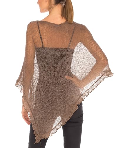 Image of SHU-SHI Women's Sheer Knit Poncho Shrug Lightweight Asymmetrical Ruffle Wrap Dressy Summer Shawl Cover Up Top