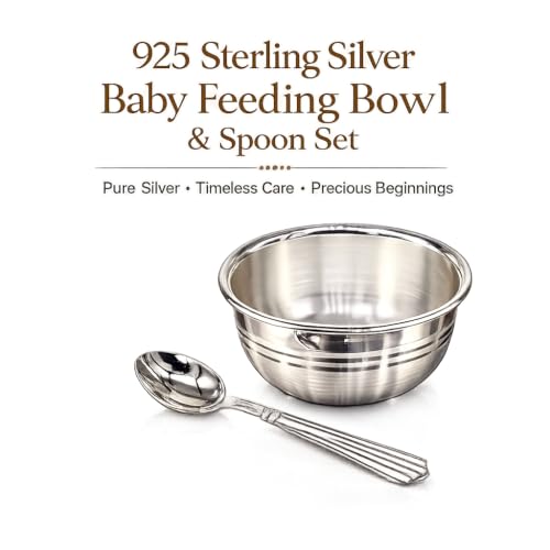Image of 925 Sterling Silver Baby Feeding Bowl & Spoon Set | Handcrafted Silver Katori for Newborn & Kids | Annaprashan Feeding Set | Premium Velvet Box Included