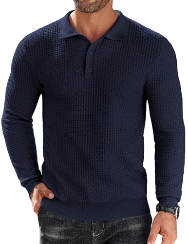 COOFANDY Men's Knit Polo Shirts Long Sleeve Sweater Polo Lightweight Fashion Casual Collared Shirts