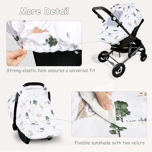 Image of Winter Car Seat Cover Baby with Sunshade & Dual Zipper Windows - Minky Bubble Lined Windproof Soft Shell, Warm Newborn Car Seat Canopy Covers, Elastic Bottom for Stroller & Infant Car Seat, Animal