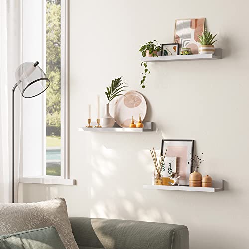 Songmics Floating Shelves, Set Of 3 Wall Shelves, For Photo Frames And Trinkets, For Living Room, Home Office, Kitchen, Bathroom, White Ulws38Wt #TOP3