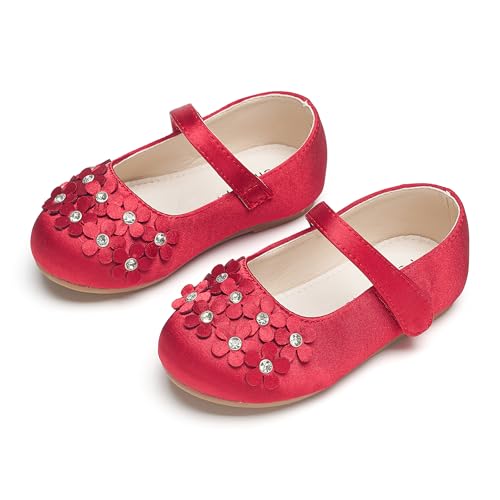 Image of PHIRAMIN Toddler Flower Girl Glitter Dress Shoes Little Girl Ballet Flats Bow Wedding Party