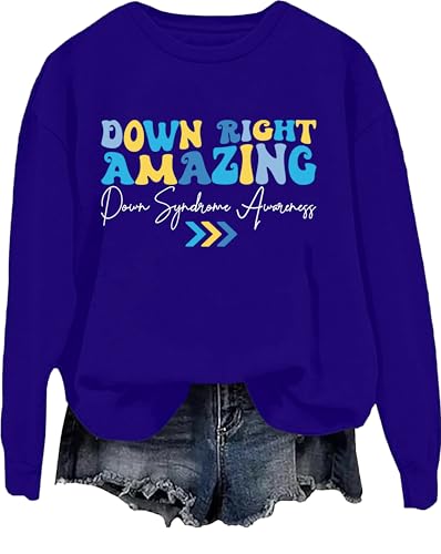 Down Right Amazing - Sudadera de manga larga para concienciación sobre el síndrome de Down, Klein Azul, S