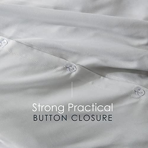 Image of Hearth & Harbor Light Grey Duvet Cover with Fitted Sheet Full Size | 4 Piece Soft Double Brushed Bedding Set, Button Closure, 1 Duvet Cover 80x90 Inches, 1 Fitted Sheet, 2 Pillow Shams