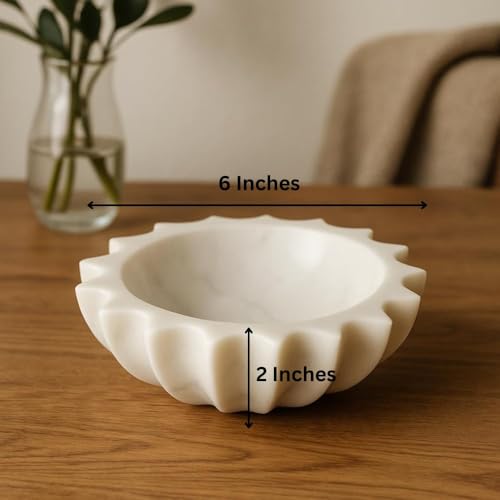 Image of SWADESHI BLESSINGS Handcrafted Marble Socket Urli Bowl for Home Decor | Traditional Decorative Bowl for Floating Flowers, Potpourri & Festive Decor Items | Pooja Decoration | Wedding /Return Gifts, 6 inch