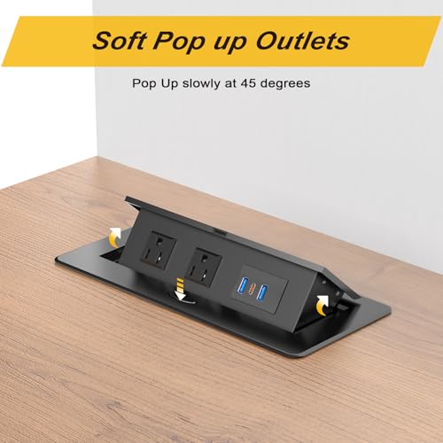 Regleta empotrable con tapa desplegable, con 2 tomas, 1 puerto USB C 20W y 2 puertos USB A, con carcasa de acero inoxidable para escritorio, color negro miniatura 6