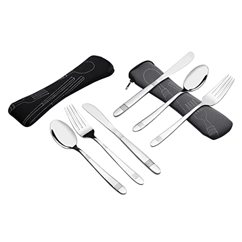 Bblie 6 Piezas de Acero Inoxidable Cubertería con Estuche de Camping Viajes Cover