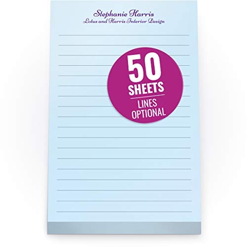 Custom Printed Blue Notepads 4 x 6 inches - Colorful Memo Pads Personalized with your Company Name, Ruled Lines or No Lines in Multiple Paper Colors - 50 Note Sheets per Pad - 6 Pads
