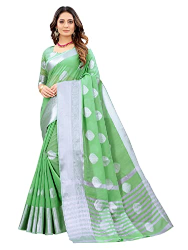 NARACHI TEXWORLD Soft Linen Silk Saree With Beautiful Silver Zari Weaving DW-4115 (PISTA)