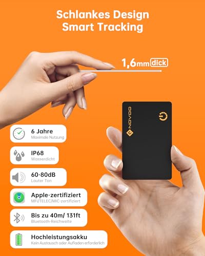 NOVOO Dünne Geldbörsen Tracker Karte Geldbörsenfinder Air Tag kompatibel mit Apple Find My (nur iOS), Gegenstände Item Finder für Gepäckanhänger, Handys, Reisepässe