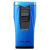 Colibri Monaco Triple Jet Flame Lighter - Windproof & Refillable, Cigar Enthusiast's Choice with Blue Fuel Window and Adjustable Flame (Metallic Blue)