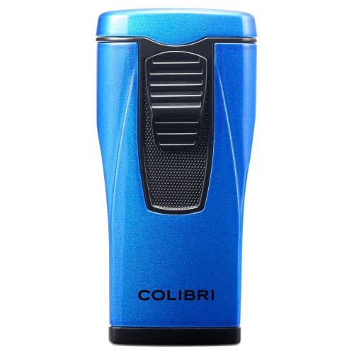 Colibri Monaco Triple Jet Flame Lighter - Windproof & Refillable, Cigar Enthusiast's Choice with Blue Fuel Window and Adjustable Flame (Metallic Blue)
