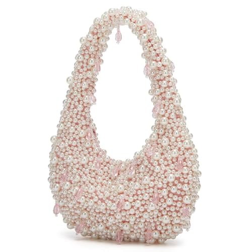 Trendy Pearl Shoulder Purse for Women Small Y2k Tote Bags for Party Rhinestone-Encrusted Designer Handbags4