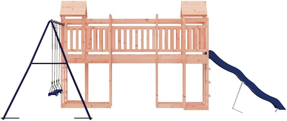 Outdoor Wooden Playset for Kids, Large Backyard Swing Set with Slide and Play Tower, Durable Solid Douglas Fir Wood Playground for 4 Children, Brown