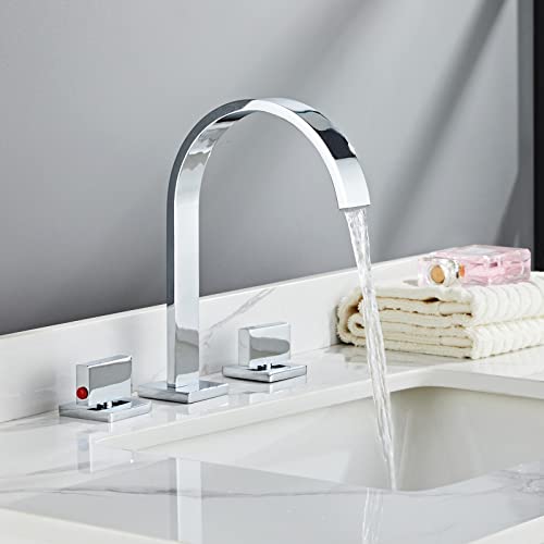 Sanitemodar Bathroom Sink Faucet 3 Hole, 8 Inch Brass Chrome Bathroom Faucet 2 Handles,Widespread Modern Bathroom Faucet… #TOP1