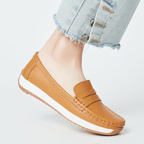 Image of Women's Loafers Moccasin Casual Slip On Flat Shoes Comfortable Leather Driving Loafers Lightweight Nurse Work Shoes
