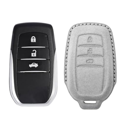 Image of KMH Alcantara Key Cover Compatible with Toyota Fortuner | Fortuner Legender | Innova Hycross 3 Button Shell Case Holder Full Key Protector Smart Keycover (D3) Grey - Pack of 1