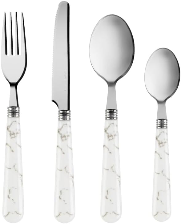 RHMM 16-Piece Marble Cutlery Set Premium Stainless Steel Flatware Set with Elegant Marble Design Handles, Includes 4 Dinner Forks, 4 Knives, 4 Tablespoons & 4 Teaspoons, Luxury Tableware Silverware