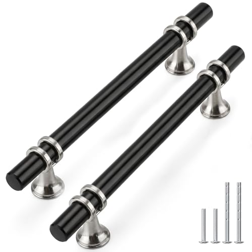 Rergy 10 Pack 5 Inch Black and Brushed Nickel Cabinet Pulls Heavy-Duty Kitchen Cabinet Handles, Rust-Resistant and Durable Drawer Pulls Zinc Alloy Hardware for Cupboard,Closet,Cabinets
