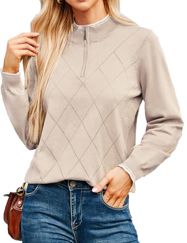 JACK SMITH Womens Golf Sweater Long Sleeve Knit Pullover Casual Chunky Warm Tops 2026 Outfits Fashion Clothes Apricot M