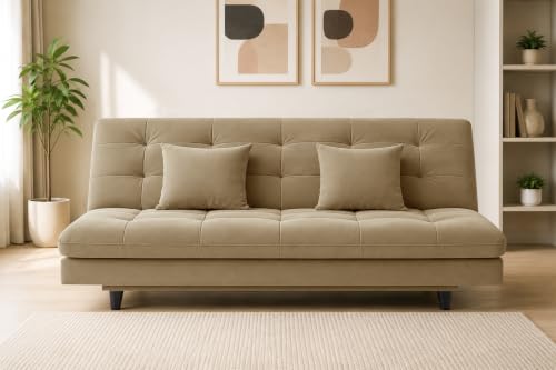 Image of Los Angeles Modern Convertible Futon Sofa Bed, Tufted Upholstered Folding Couch with Adjustable Backrest, Space Saving Sleeper Sofa for Living Room, Apartment, Office, Dorm & Guest Room - Golden