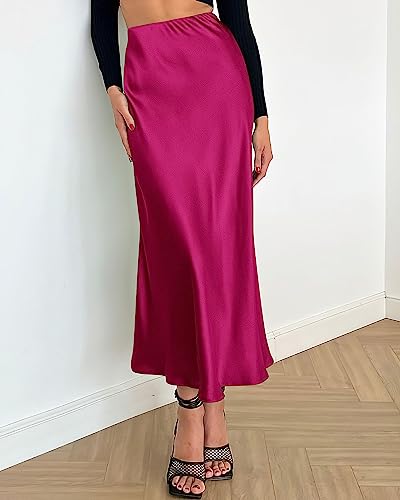 Image of BTFBM 2026 Summer Womens Skirts Silk Elegant High Waist Flowy Long Satin A-Line Midi Skirt Cocktail Wedding Party