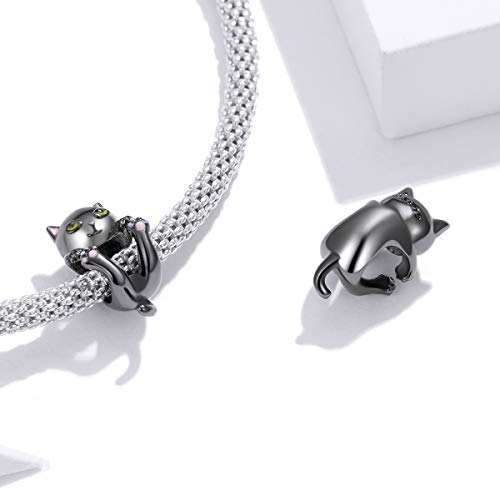 Bisaer Black Cat Charms Cute Kitty Beads Charm 925 Sterling Silver Animal Cat Charms For Bracelets #TOP1