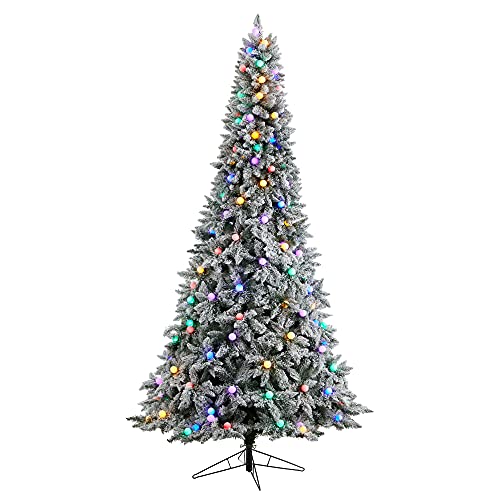 9.5Ft. Flocked British Columbia Mountain Fir Artificial Christmas Tree With 150 Multi Color Globe Bulbs And 2297 Bendable Branches #TOP17