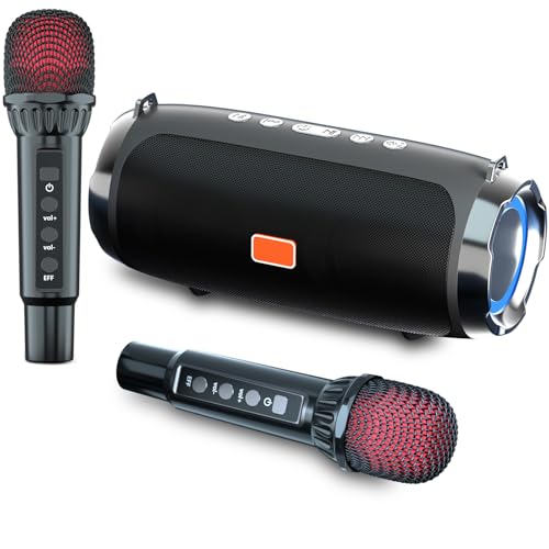 Karaoke Machine for Adult Kids, Portable Bluetooth Speaker with 2 Wireless Microphones, Singing...