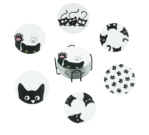 Everyday Better Life Black Cat Ceramic Coaster Set of 6