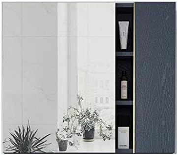 KMMK Wall-Mounted Mirror,Mirror Cabinets Stainless Steel New Mirror Box Bathroom Wall-Mounted Hotel Bathroom with Mirror,Blue,751265cm